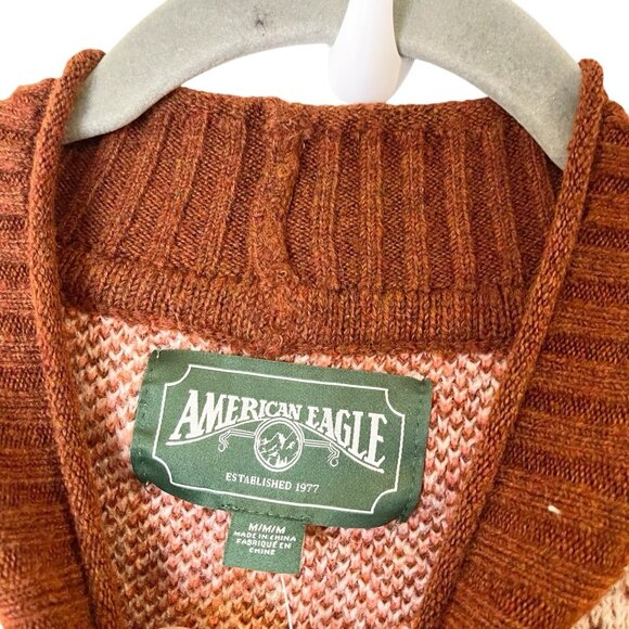 American Eagle Nordic Fair Isle Pullover Sweater Mock Neck Winter Knit M NEW - Picture 6 of 7